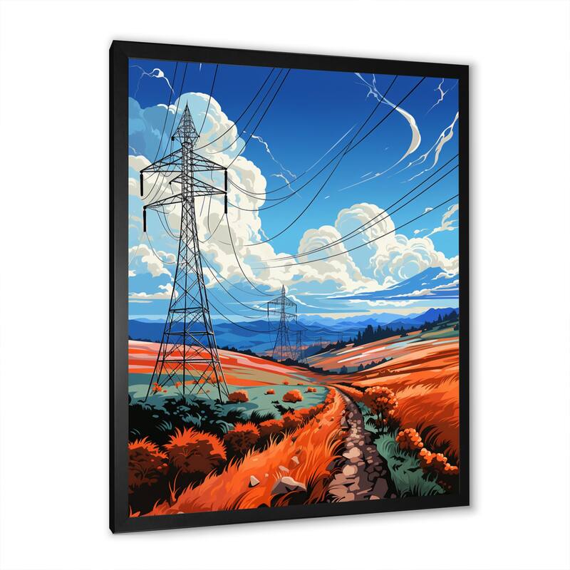 Designart "Power Lines Gridscape Serenade II" Power Lines Framed Canvas Art Print Bed Bath